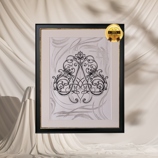 A Original Monogram - Silver Foil, Elegant Black frame