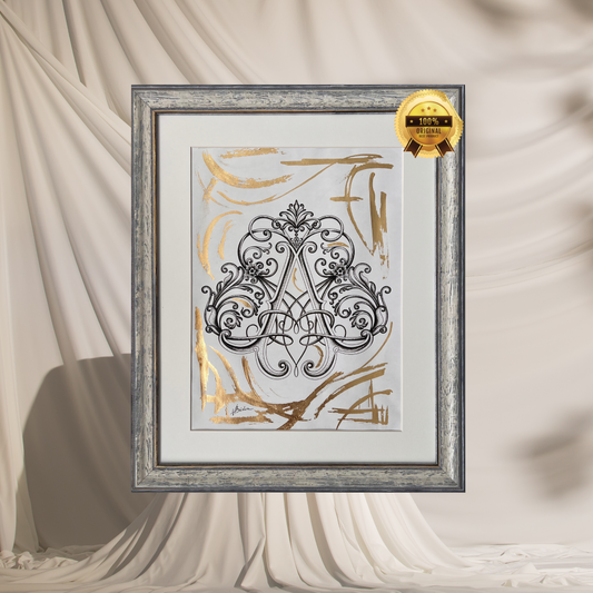 A Original Monogram - 24K Gold Foil, Elegant White frame
