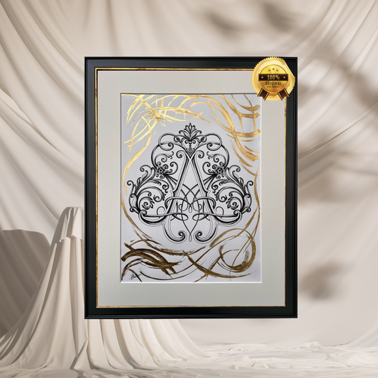 A Original Monogram - 24K Gold Foil, Elegant Black frame